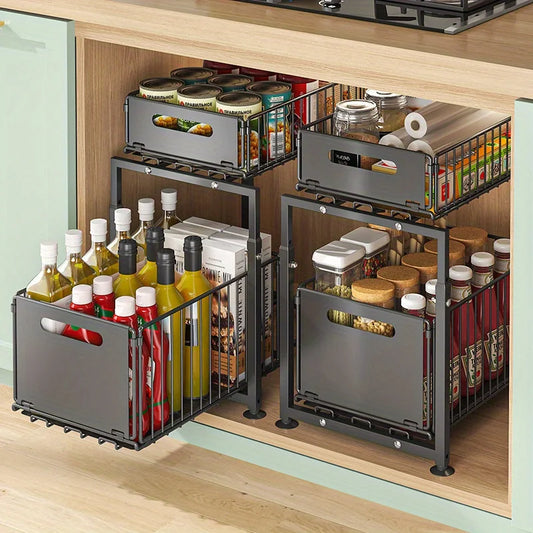 Aehome Two Tier Slide Out Under Sink Cabinet Storage Organizer
