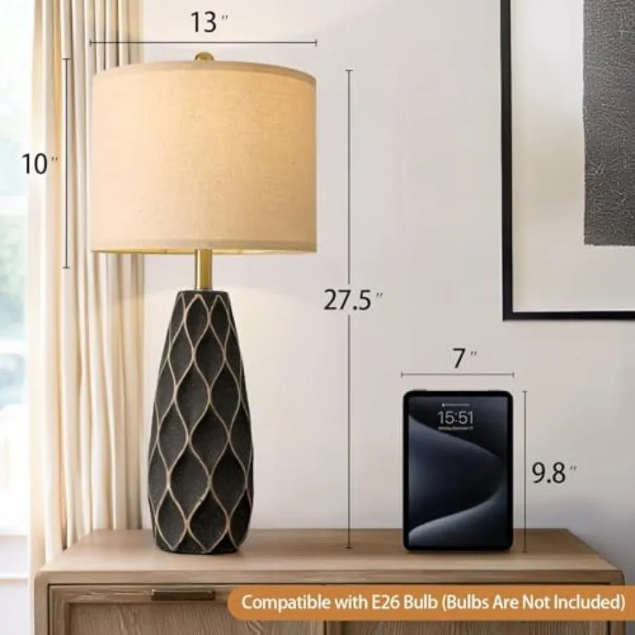 27.5" Ceramic Table Lamps for Bedroom Living Room Lamps Set of 2 Modern Bedside Nightstand Lamp Farmhouse Vintage Rustic Boho R