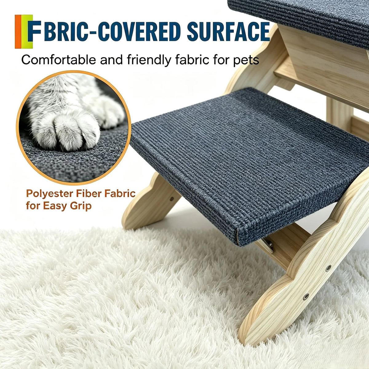 HiMISS Wooden Pet Stairs And Folding Dog Ramp For Pets