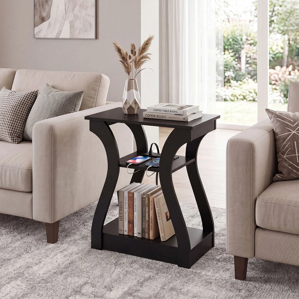MCQ Modern 3 Tier Living Room Cabinet With Charging Station