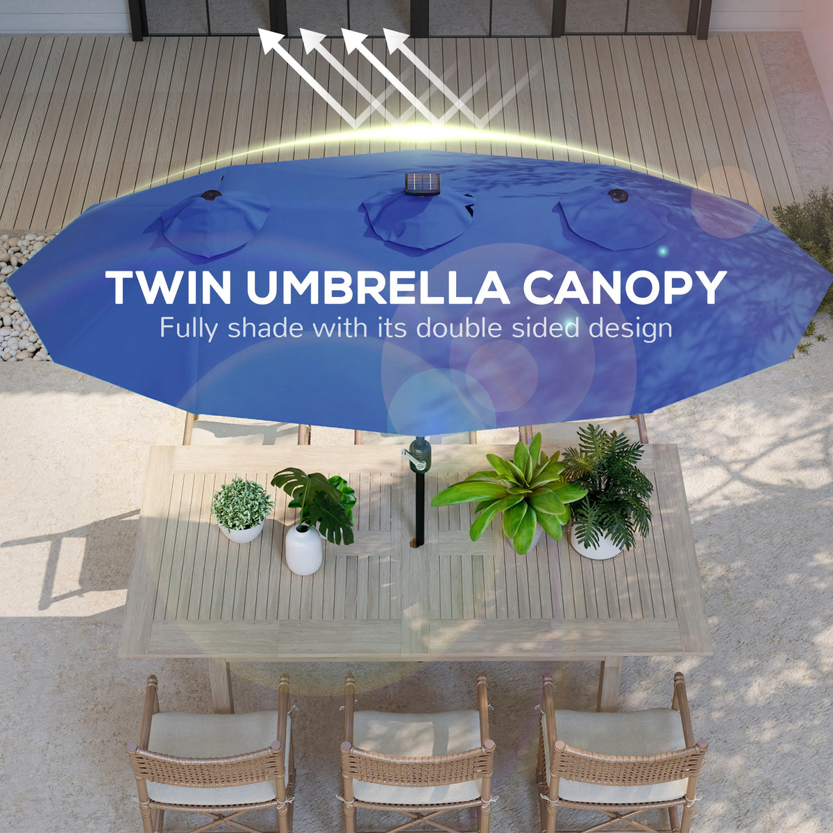 Outsunny Double Sided Patio Umbrella With Solar LED Lights And Tilt