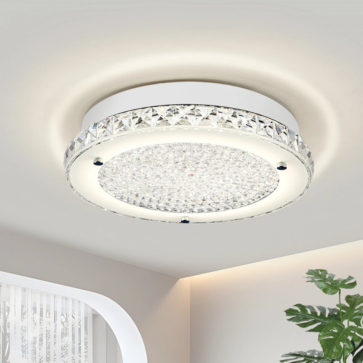 Modern Crystal Ceiling Light 11in Circular LED 18w 3000k/4000k/5000k Living Room Bedroom Study Home Decor Lighting