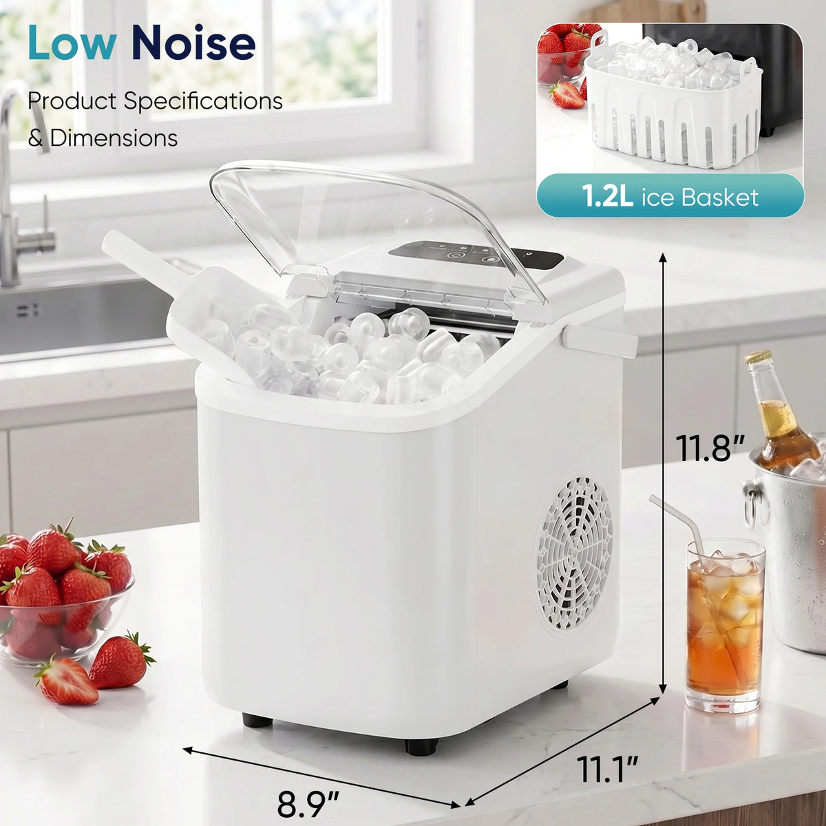 Compact Countertop Portable Ice Maker With Handle And Scoop