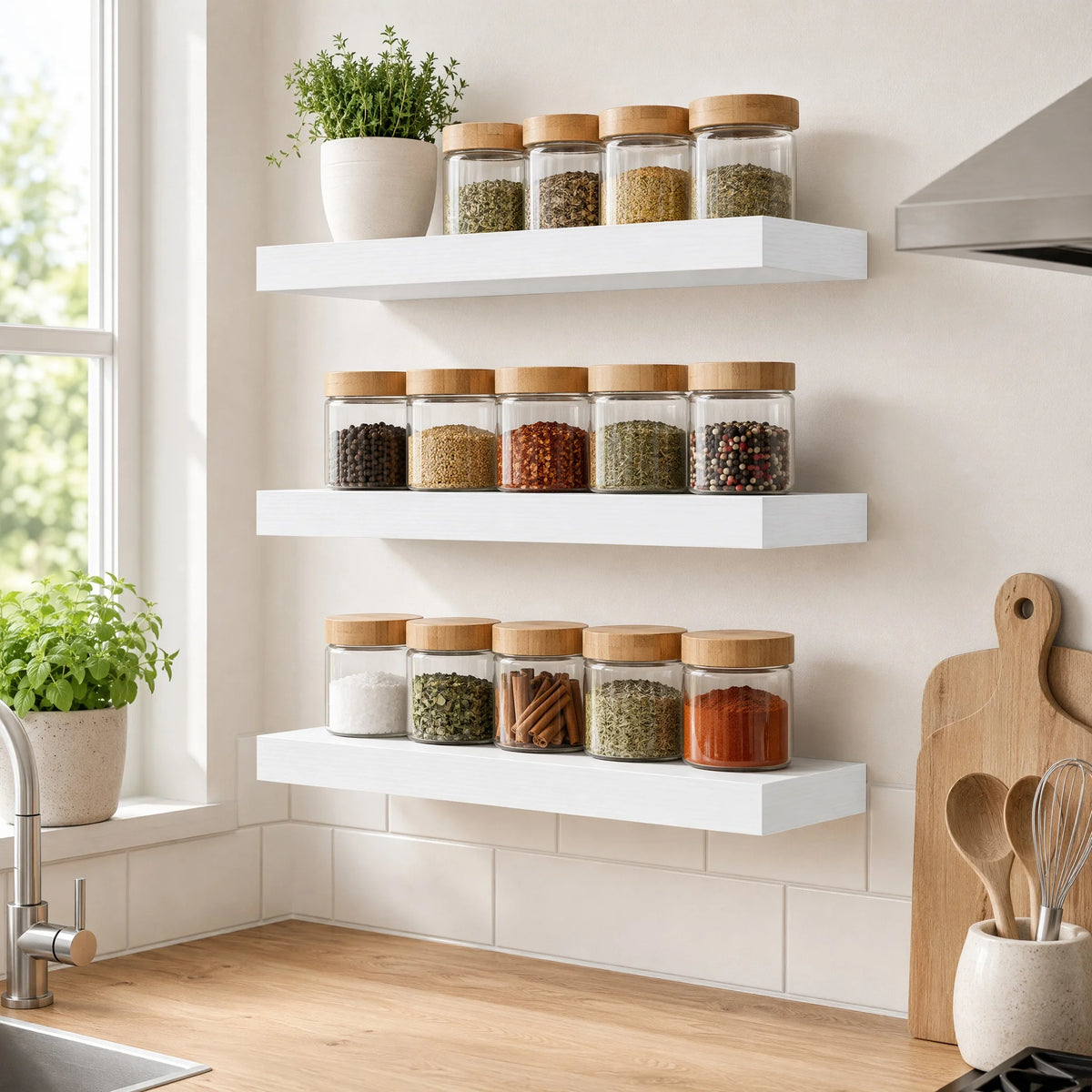 Set Of Three Floating Wall Shelves With Invisible Brackets