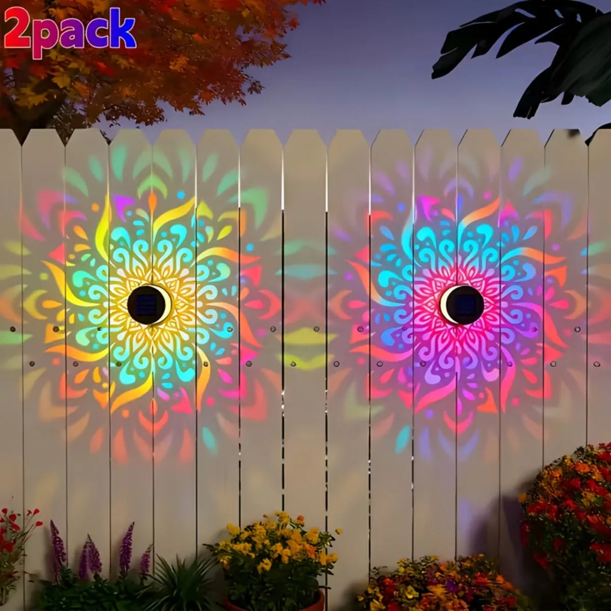 2 Pieces Solar Metal Wall Lights, Metal Solar Outdoor Patio Step Wall Lights, Tabletop Ambient Lights, Mandala Theme, Fence Lights, Suitable for Garden Posts, Backyard Decoration IP44
