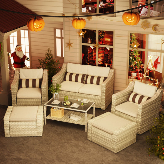 Avenvista 6 Piece Outdoor Patio Rattan Sectional Sofa Set