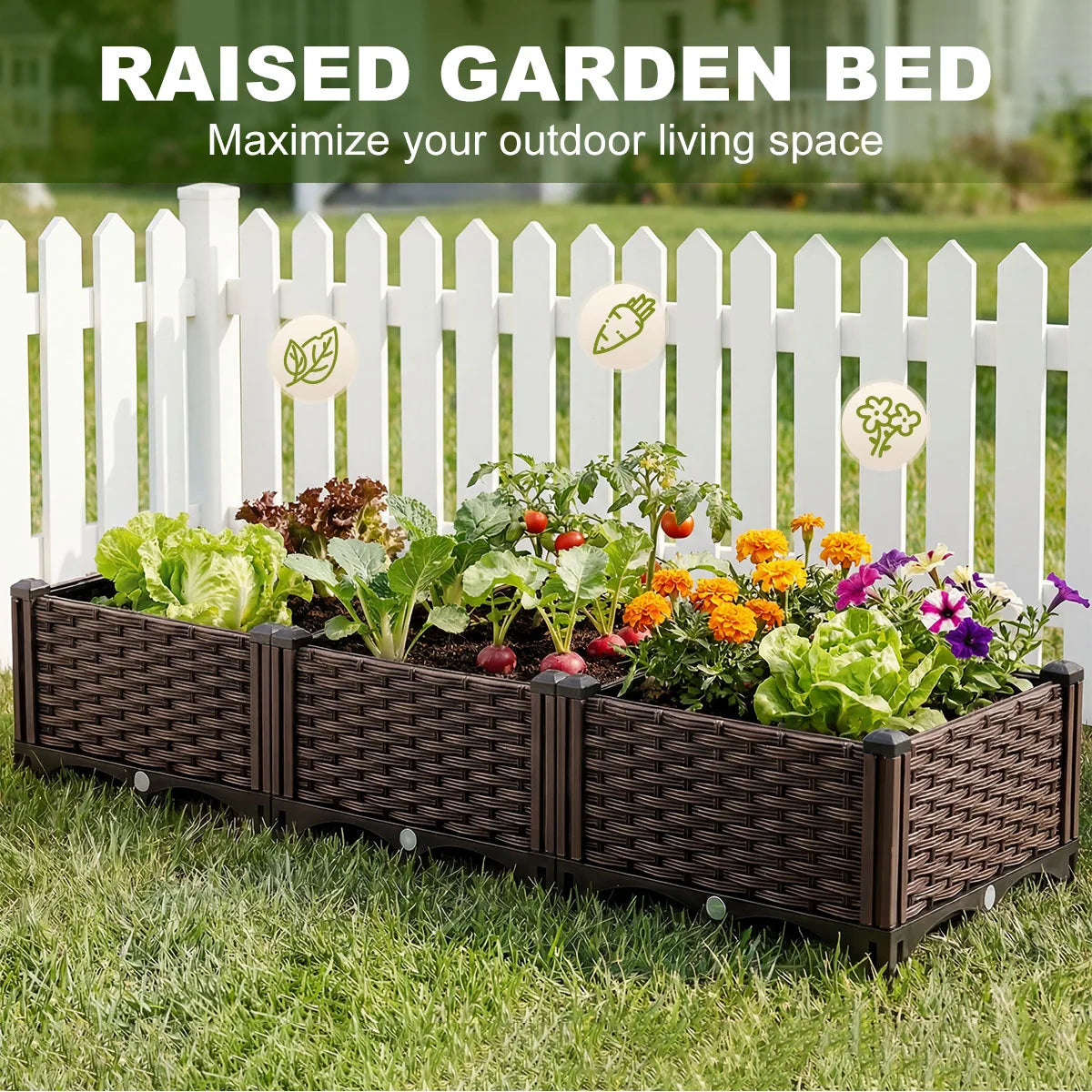 Raised Garden Bed Kit Outdoor Plastic Planter For Vegetables Herbs