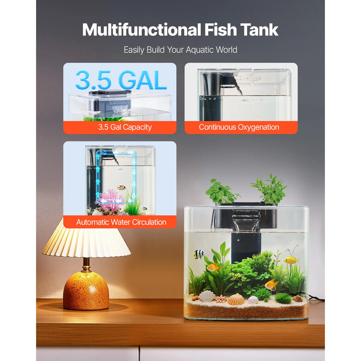 VEVOR Ultra Clear Smart Aquarium Tank With Adjustable Lighting