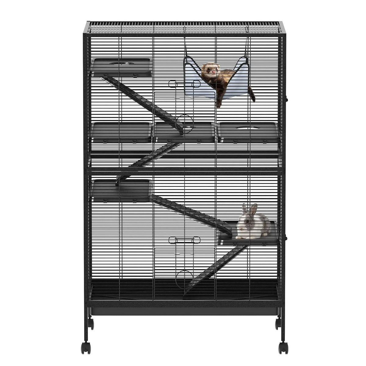 50in Tall Ferret Cage Multi Level Small Animal Habitat with Hammock Removable Platforms Ramp Rolling Wheels Bottom Tray for Sugar Glider Chinchilla Guinea Pig Rabbit and Small Pets