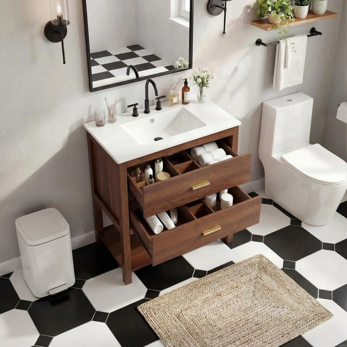 HiMISS Mid Century Bathroom Vanity With Ceramic Sink And Storage
