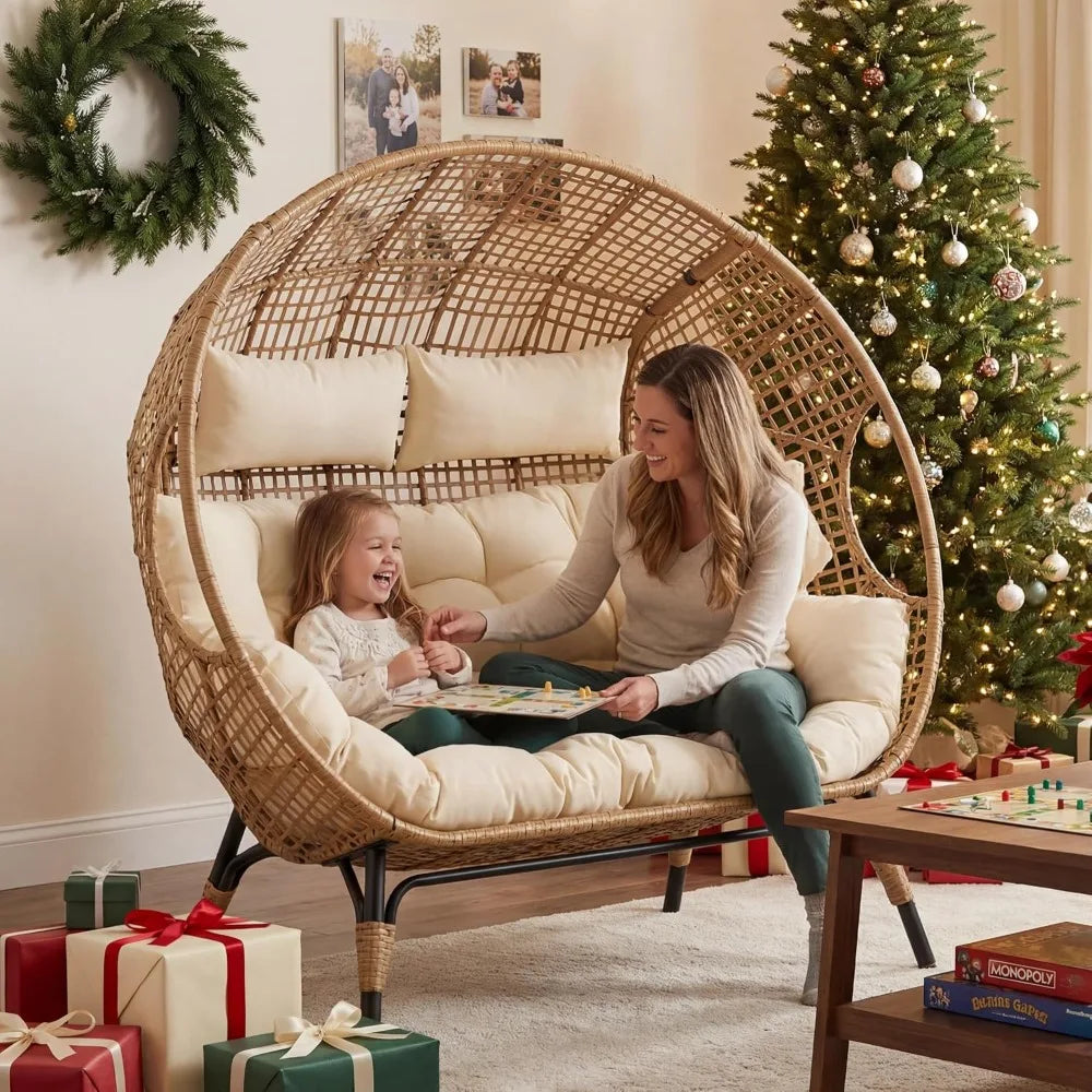 Oversized Double Egg Chair Loveseat With Padded Cushions