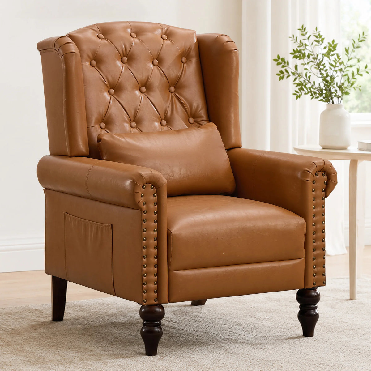 TCGBKAF Vintage Floral Fabric Wingback Armchair With Rotating Base