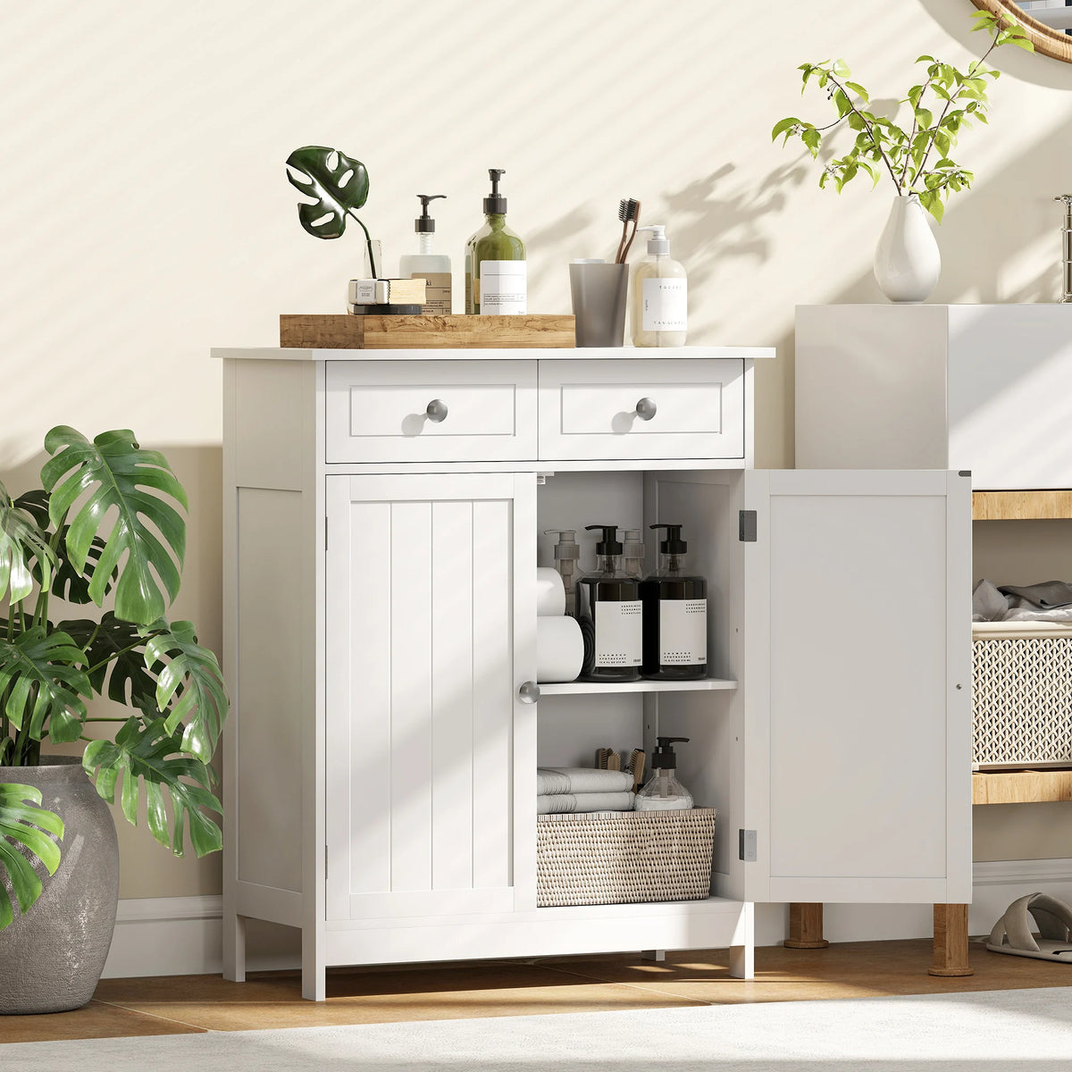 Kleankin Freestanding Bathroom Floor Cabinet With Doors Drawers And Shelf