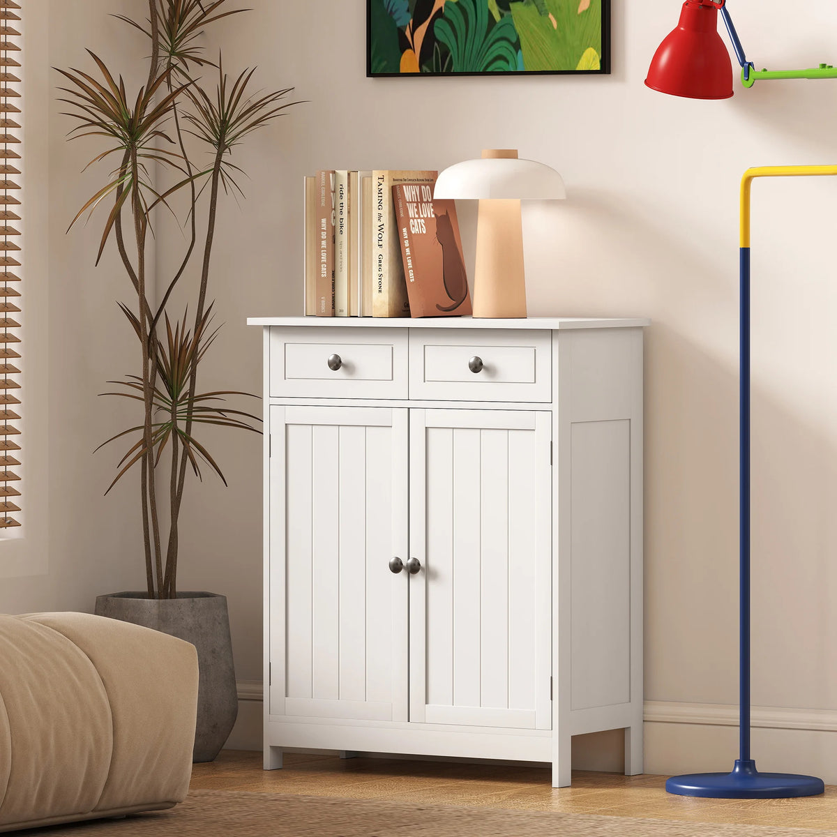 Kleankin Freestanding Bathroom Floor Cabinet With Doors Drawers And Shelf