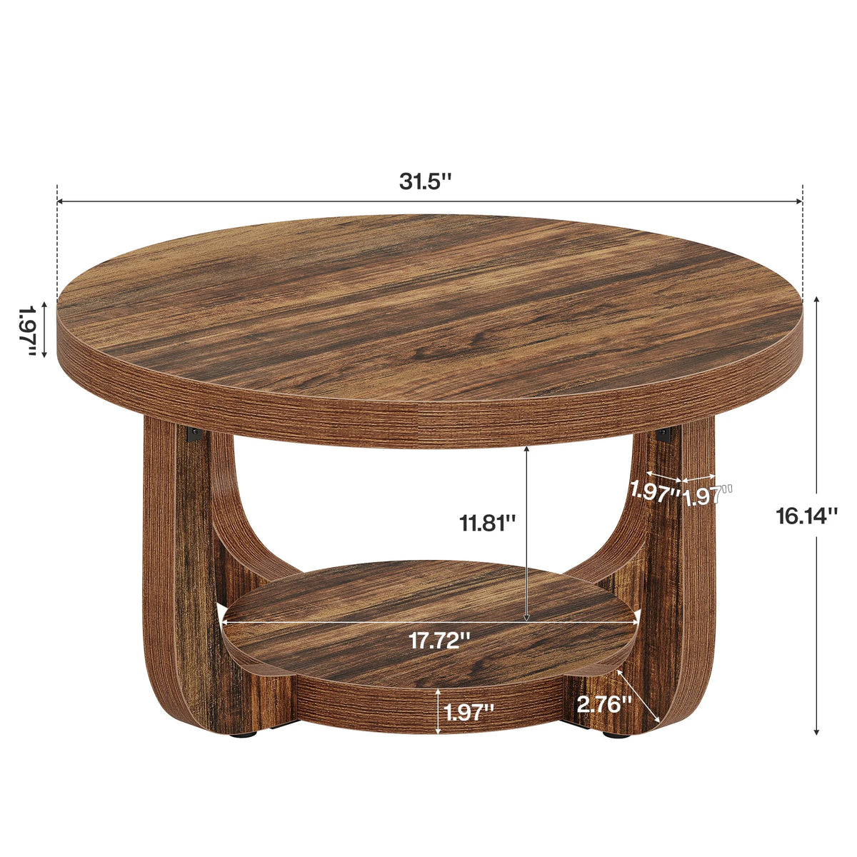 Tribesigns Wooden Round Coffee Table With Lower Storage Shelf