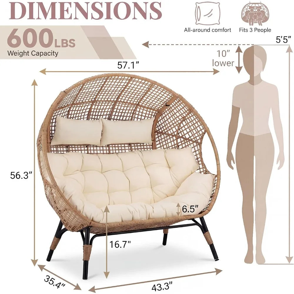 Oversized Double Egg Chair Loveseat With Padded Cushions