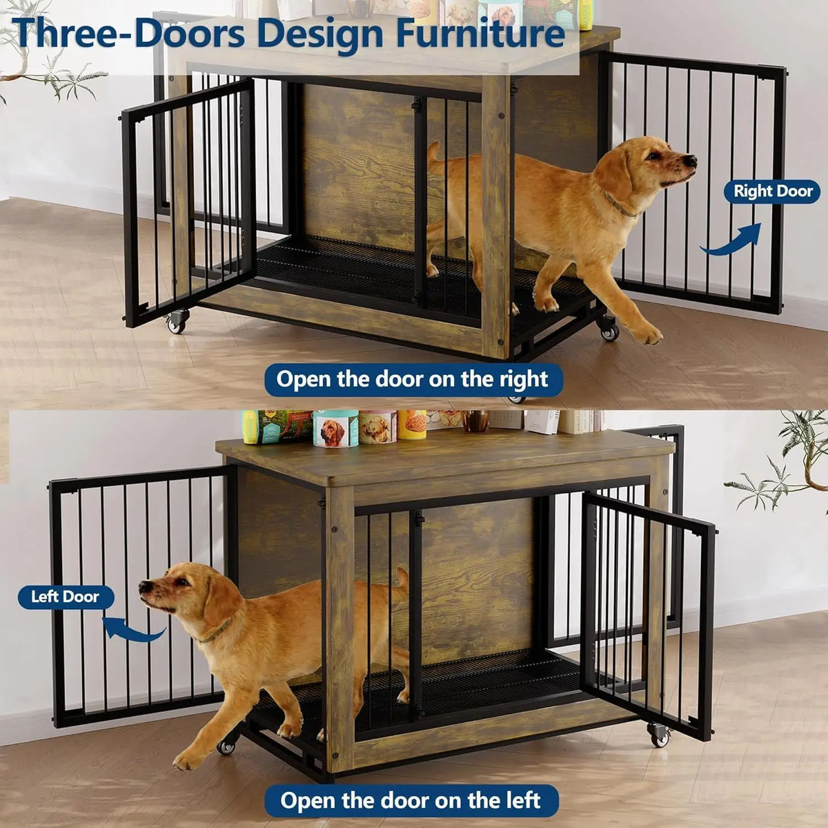 ANIXOL Wooden Dog Crate Furniture With Locking Doors And Wheels