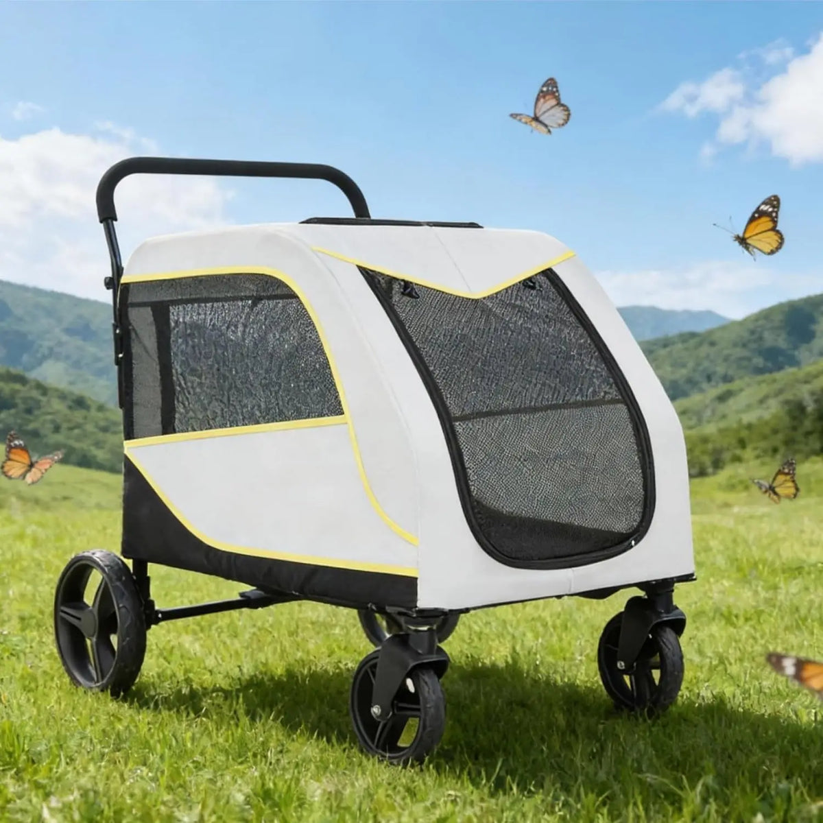 TWISTER.CK Large & Medium Dog Stroller – Easy-Fold Dual Entry Pet Wagon with One-Foot Brake, All-Terrain Air Mesh Cart, Holds Up to 176 lbs