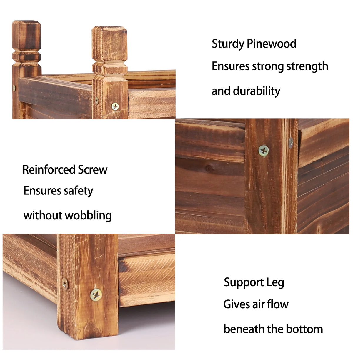 Durable Pine Wood Raised Indoor Outdoor Garden Planter Box