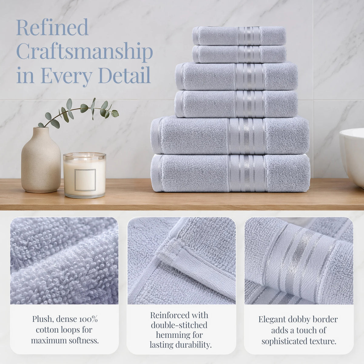 Premium 6 Piece 100 Percent Cotton Bath Towel Collection