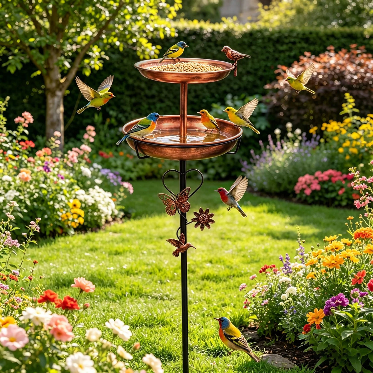 Two Tier Metal Bird Bath Feeder For Garden Patio Decor