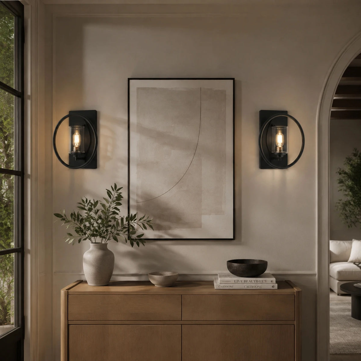Black 15" Wall Sconces Set of 2, Outdoor Wall Light for Dining Room, Living Room, Bedroom, Hallway(not included bulbs)