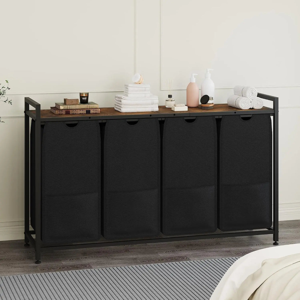 Garvee 4 Compartment Laundry Sorter with Shelf Hamper