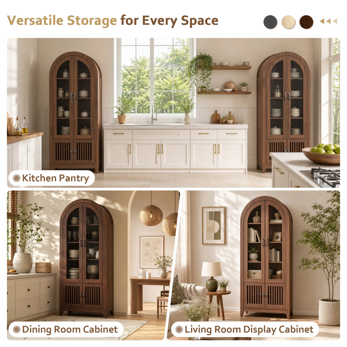 Tcgbkaf Modern Farmhouse Arched Wood Display Cabinet With Glass Doors