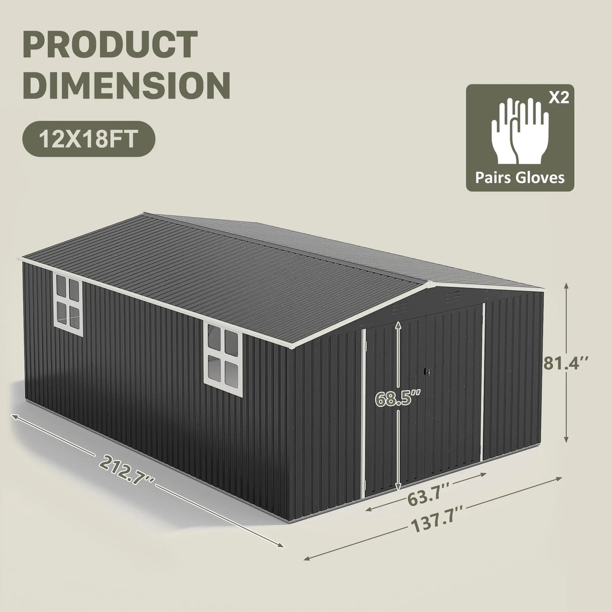 VIWAT Outdoor Metal Storage Shed With Lockable Door And Windows