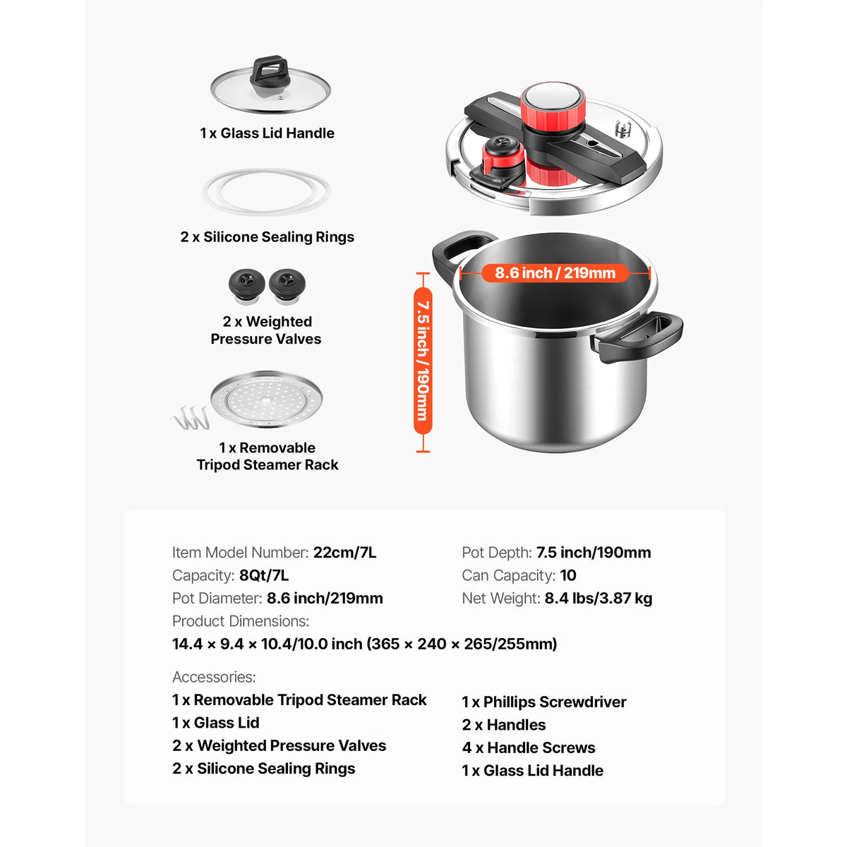 SucceBuy Stainless Steel Pressure Cooker Tempered Glass Lid Steaming Rack