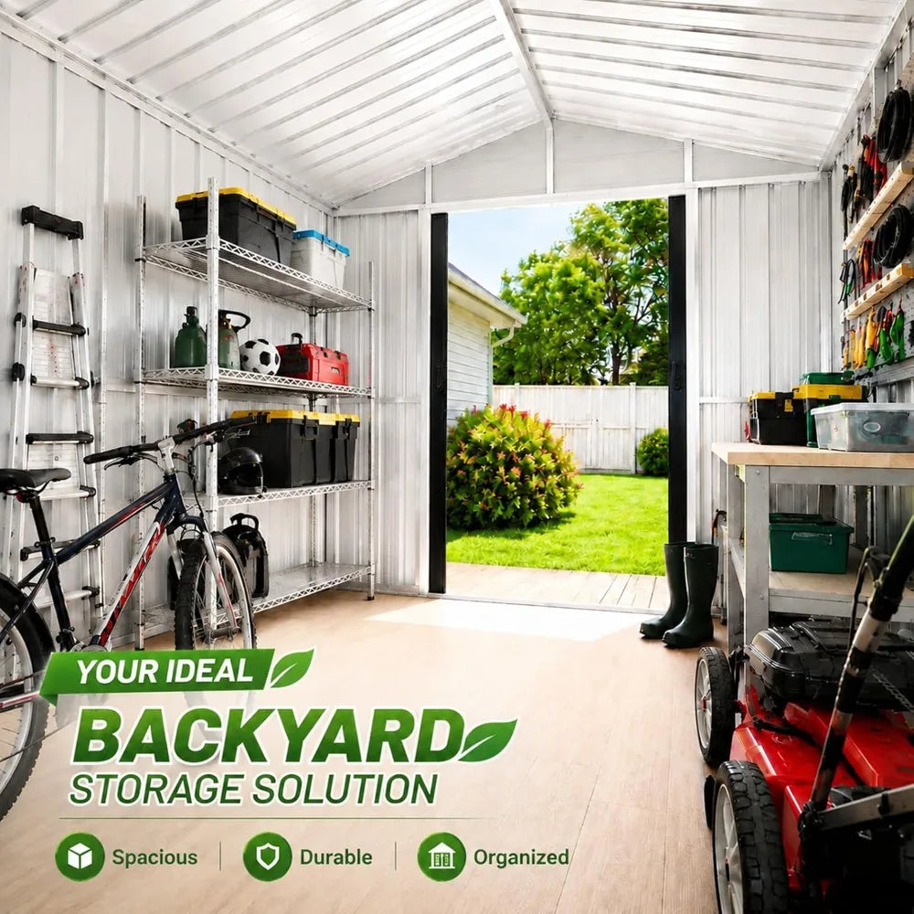 Outdoor Metal Storage Shed With Windows And Lockable Doors