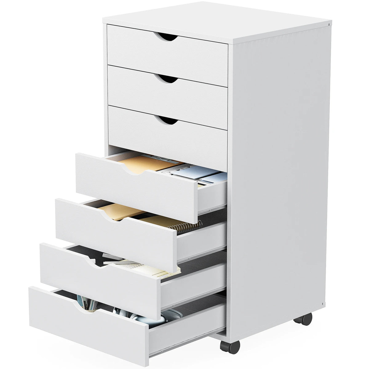 JHK 7 Drawer Wood Rolling Storage Cabinet With Spacious Compartments