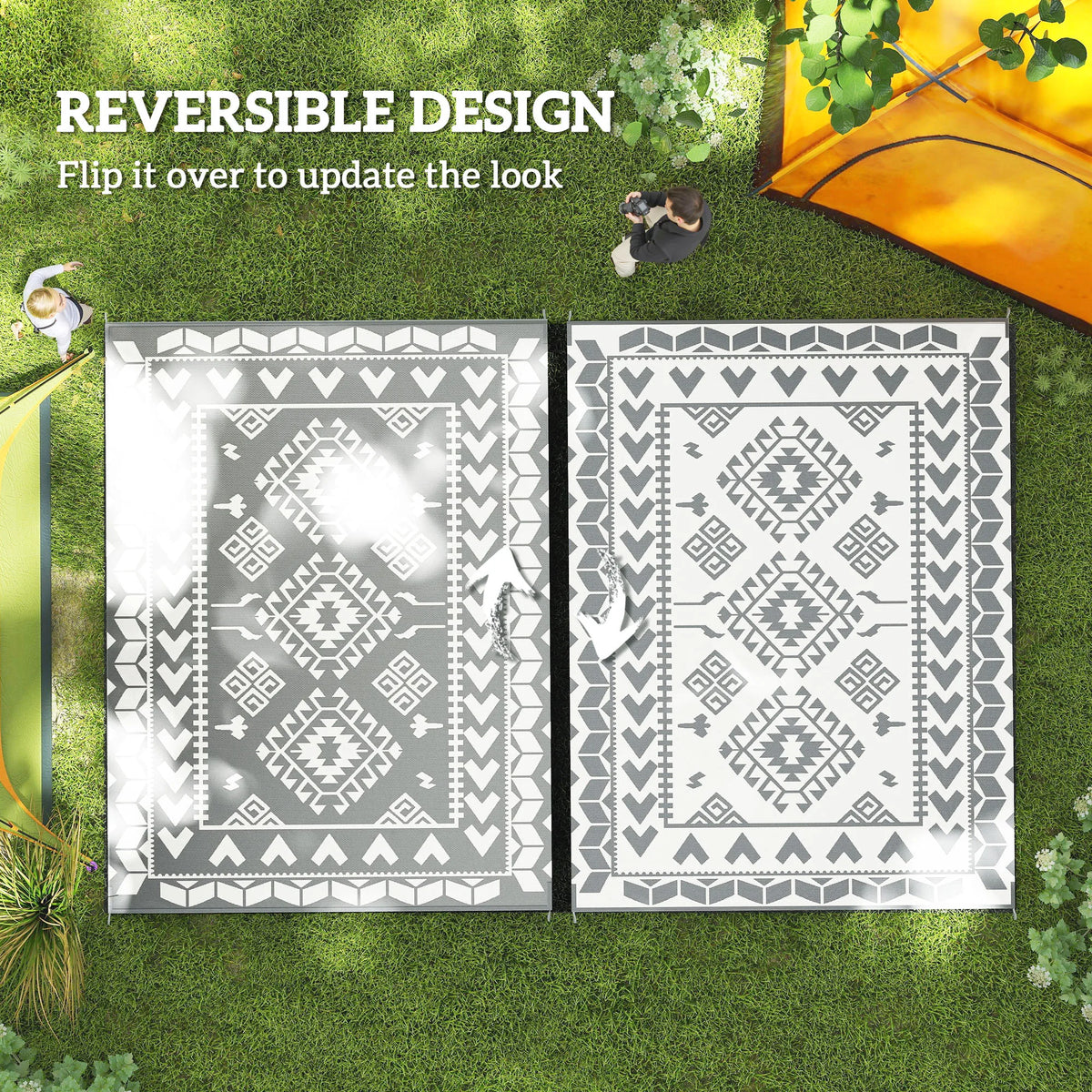 Modern Geometric Polypropylene Outdoor Rug Non Slip Garden Patio Decor