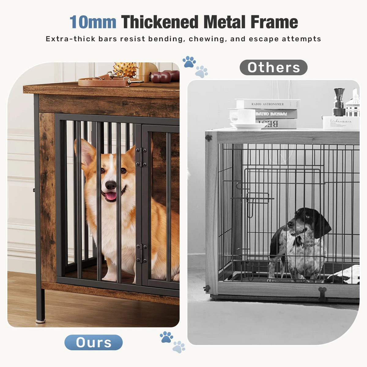 JHK 54 Inch Double Door Wooden Dog Cage with Divider Heavy Duty Extra Large Pet Kennel for Indoor Outdoor Dog Kennel Furniture