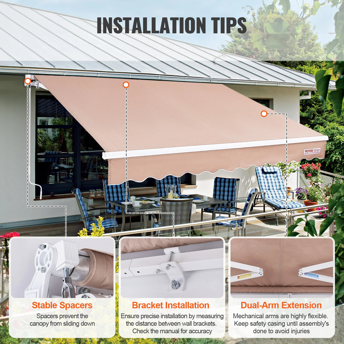 SucceBuy Manual Retractable Awning For Outdoor Patio Sun Protection