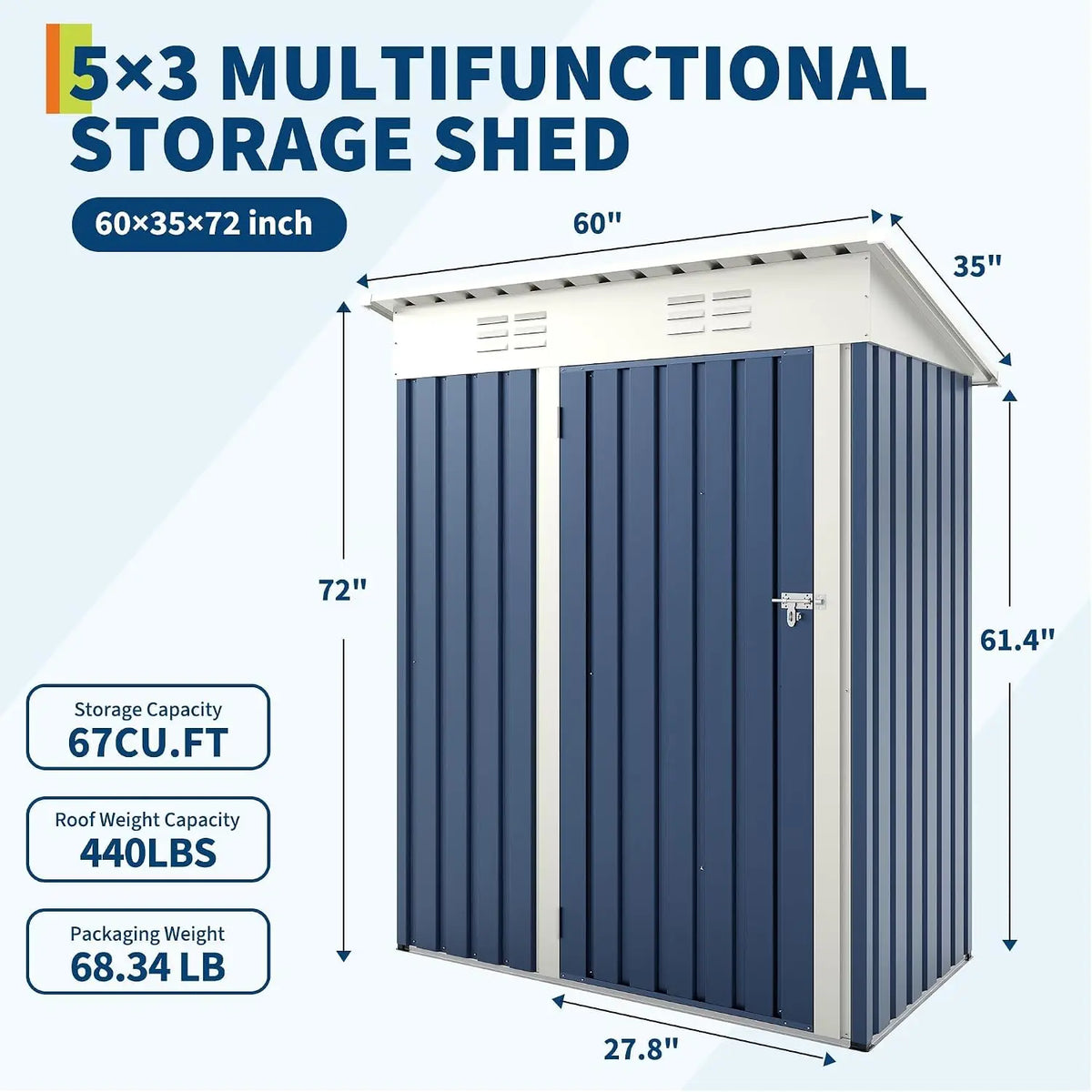 Heavy Duty Metal Outdoor Storage Shed With Lockable Door