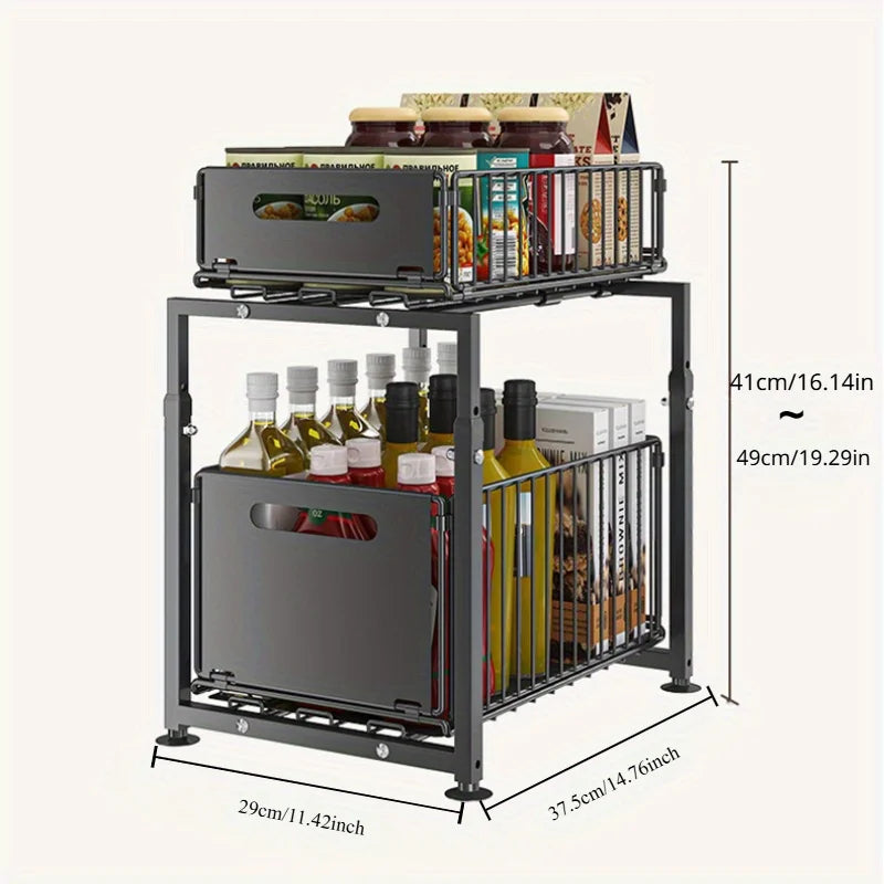 Aehome Two Tier Slide Out Under Sink Cabinet Storage Organizer