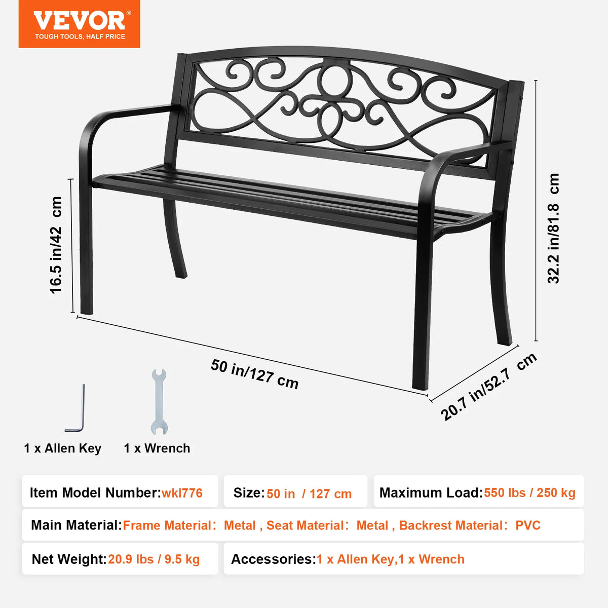 SucceBuy Outdoor Wooden Metal Garden Bench Patio Furniture