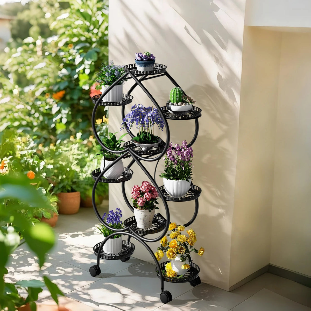 Metal Plant Stand With Wheels And Tiered Display Rack