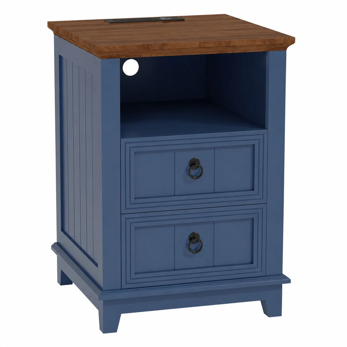 ANIXOL Modern Fluted Wood Nightstand Featuring Integrated USB Charging