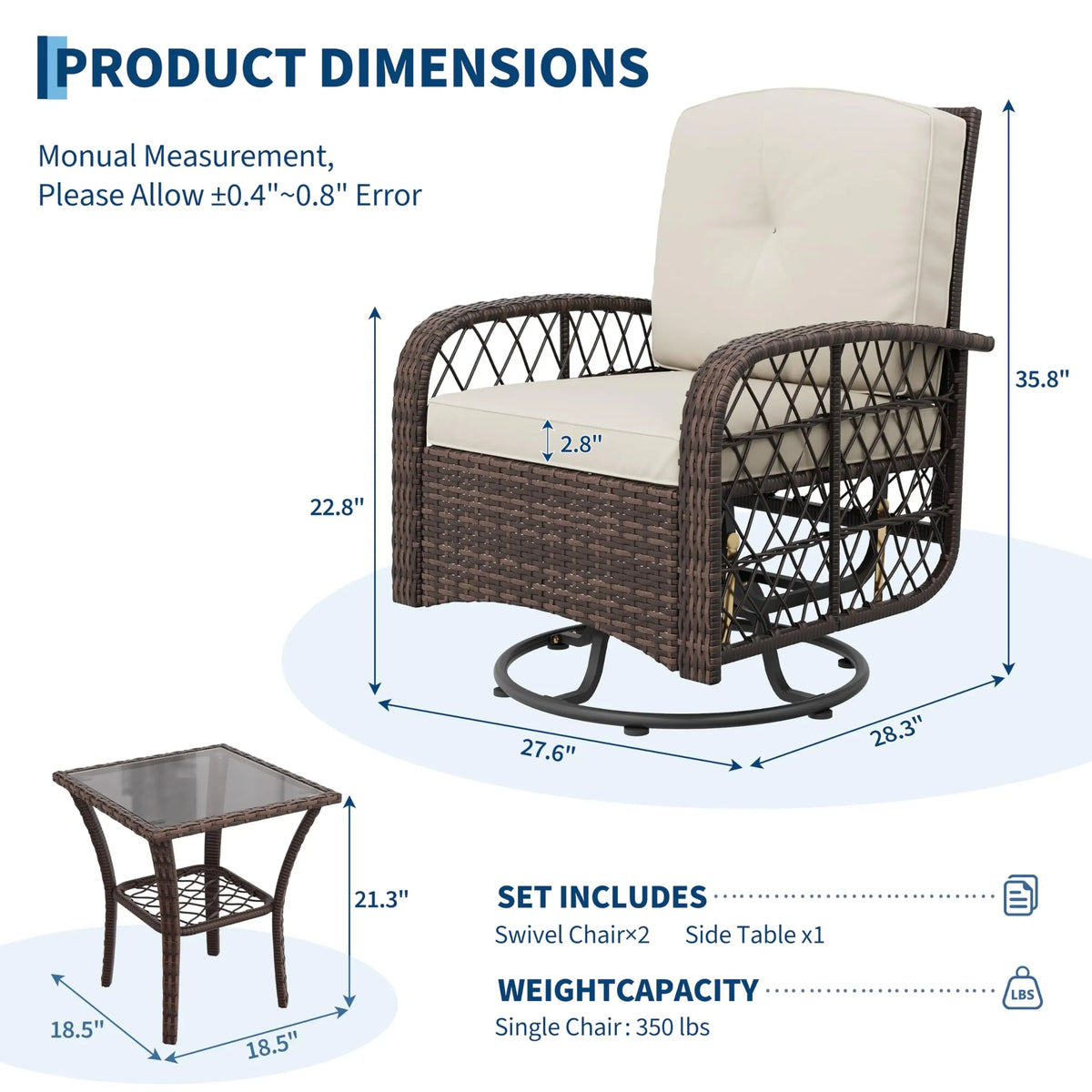 HiMISS Outdoor Wicker Conversation Set With Swivel Rocker Chairs