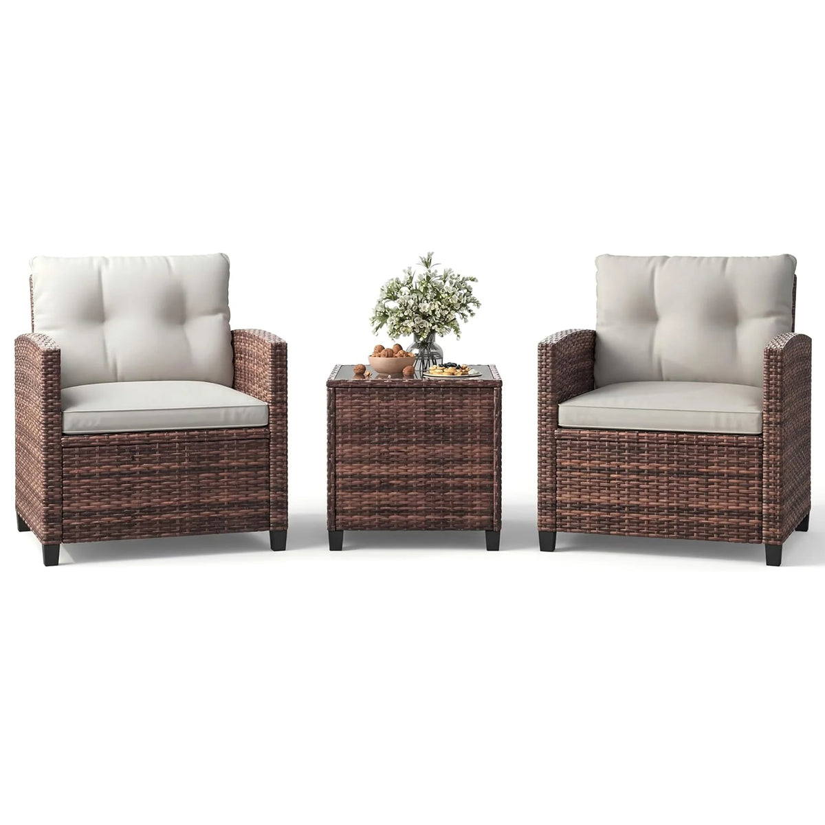 HiMISS Outdoor Wicker Bistro Set With Cushions And Coffee Table