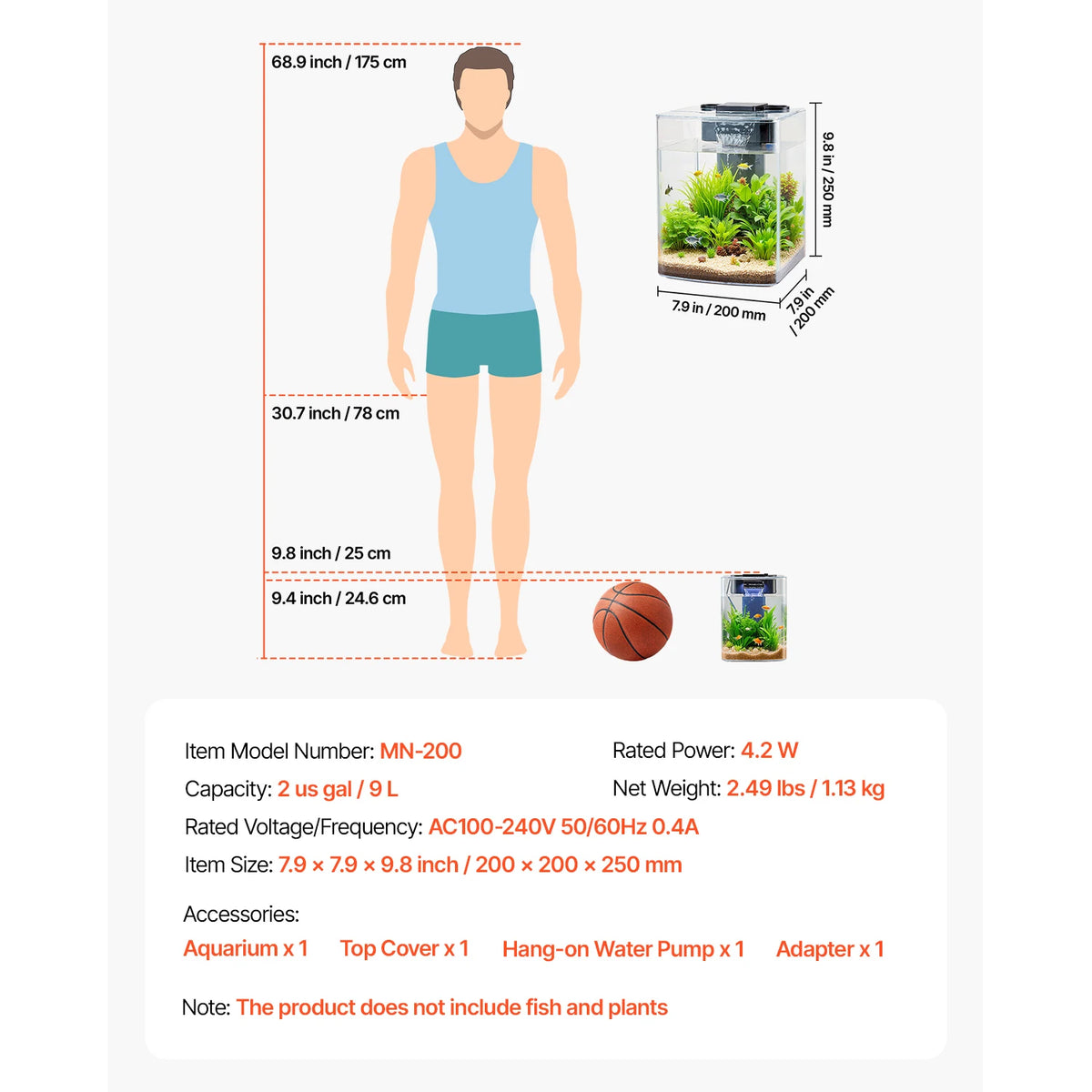 VEVOR Ultra Clear Smart Aquarium Tank With Adjustable Lighting