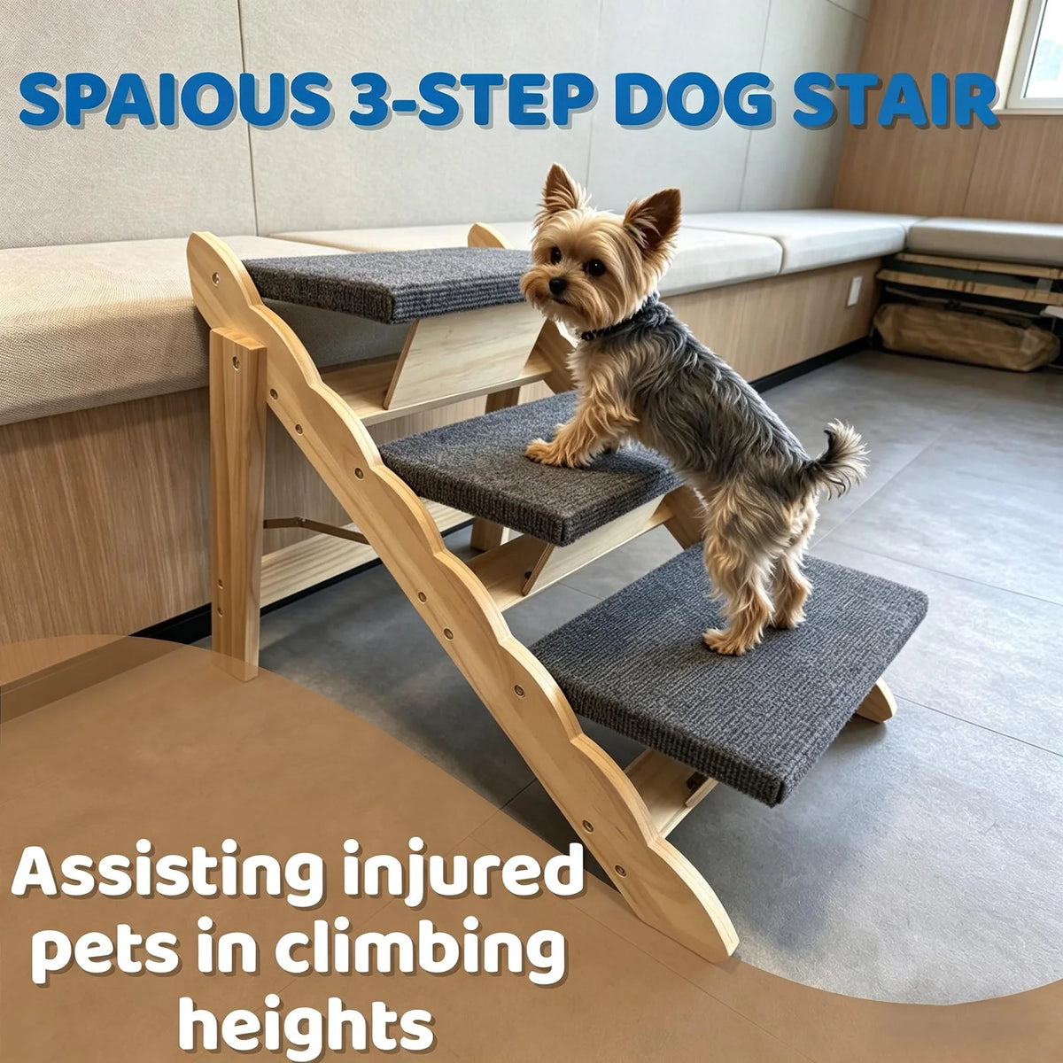 HiMISS Wooden Pet Stairs And Folding Dog Ramp For Pets