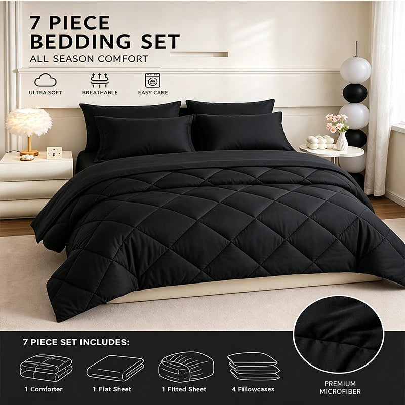 Easyum 7 Piece Soft Polyester Bedding Set With Comforter And Sheets