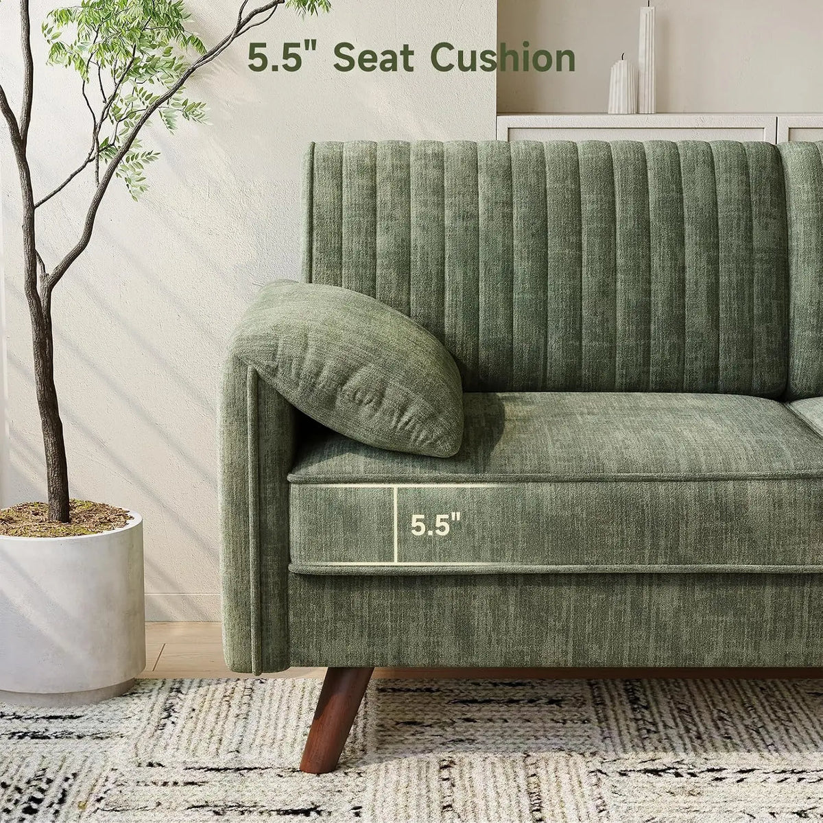 Onbrill Modern Chenille Fabric Loveseat Sofa With High Legs