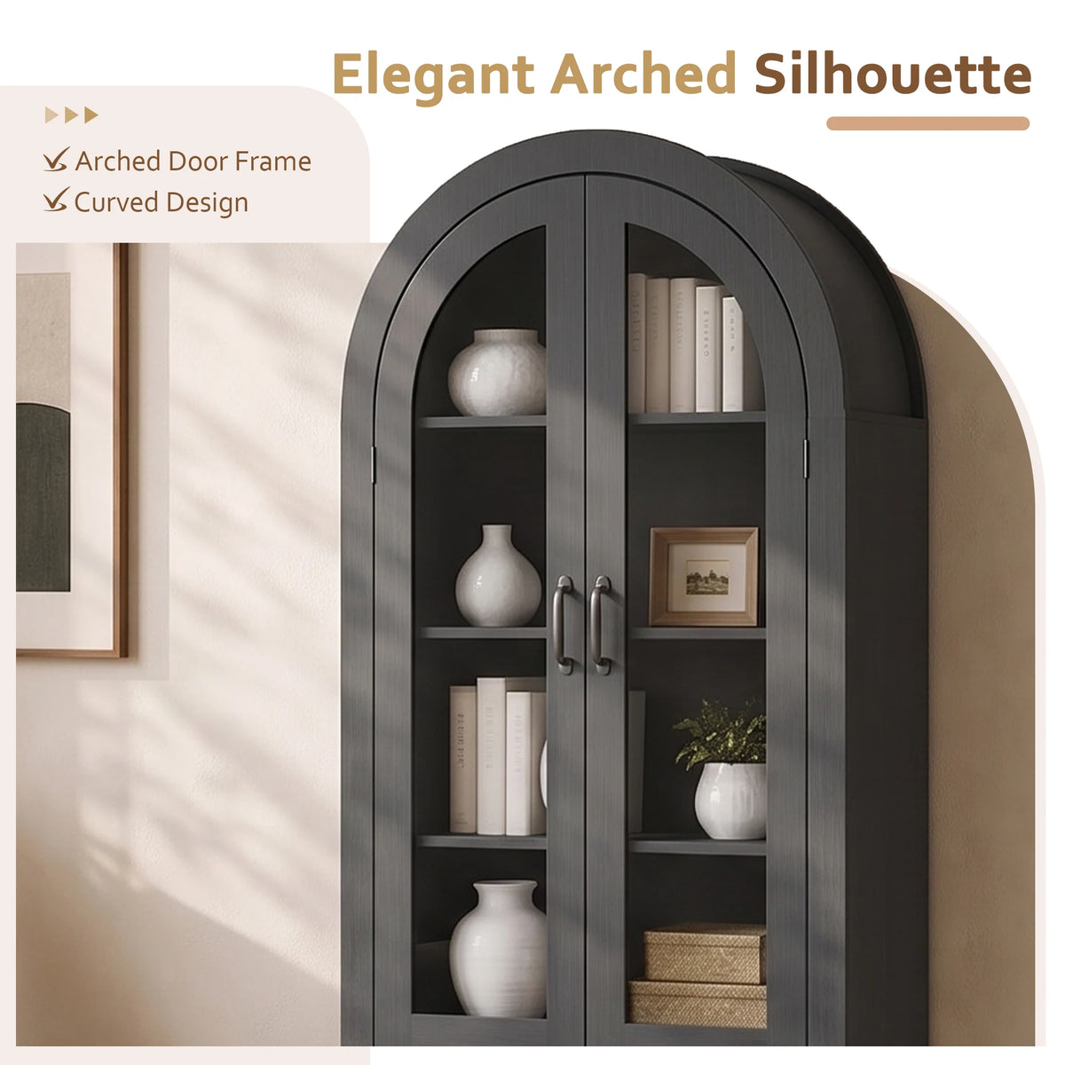 TCGBKAF Arched Kitchen Pantry Cabinet With Adjustable Shelves