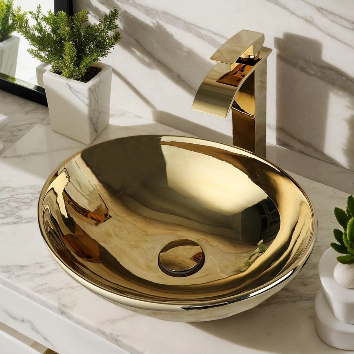 KEMAIDI Ceramic Vessel Sink Bathroom Vanity Basin With Faucet