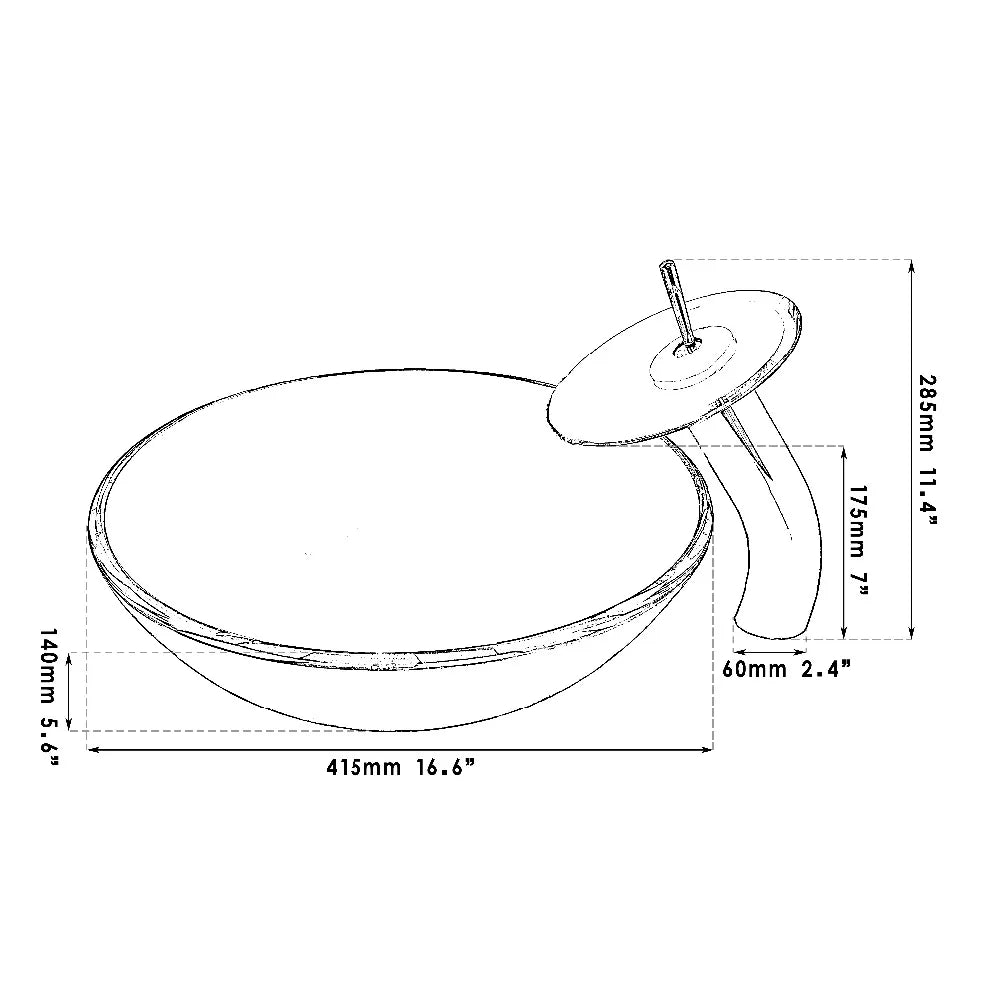 MEKKHALA Tempered Glass Vessel Sink With Waterfall Faucet Mixer