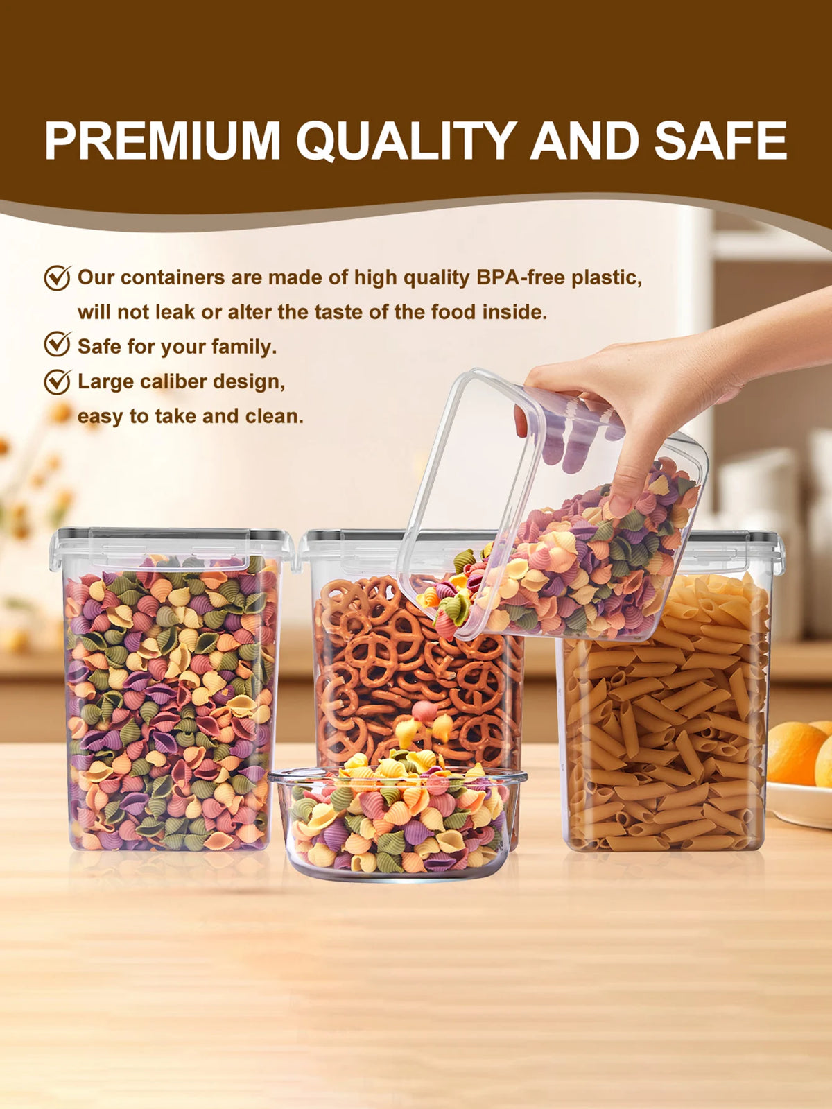 Sealed Plastic Food Storage Containers With Lids For Kitchen Pantry